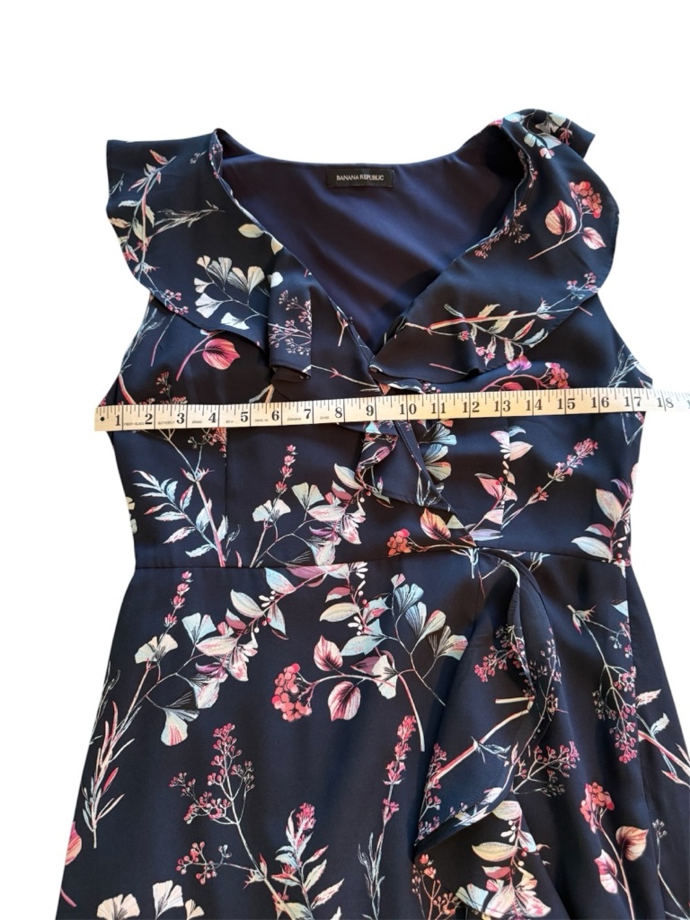 Banana Republic Navy Sleeveless Floral Ruffle Maxi Dress Size 8 - Picture 10 of 12